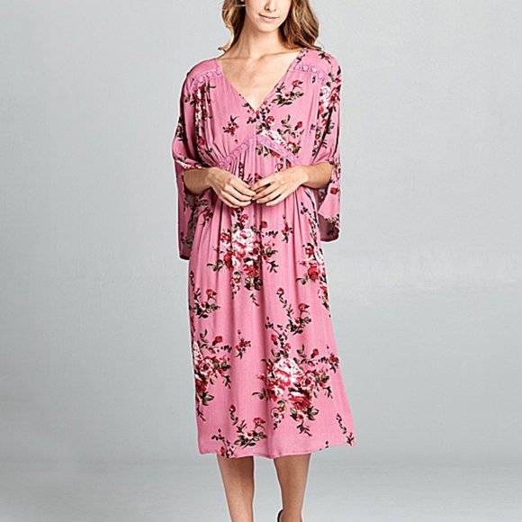 NWT Velzera Floral Mauve Midi Dress Large - Picture 8 of 8